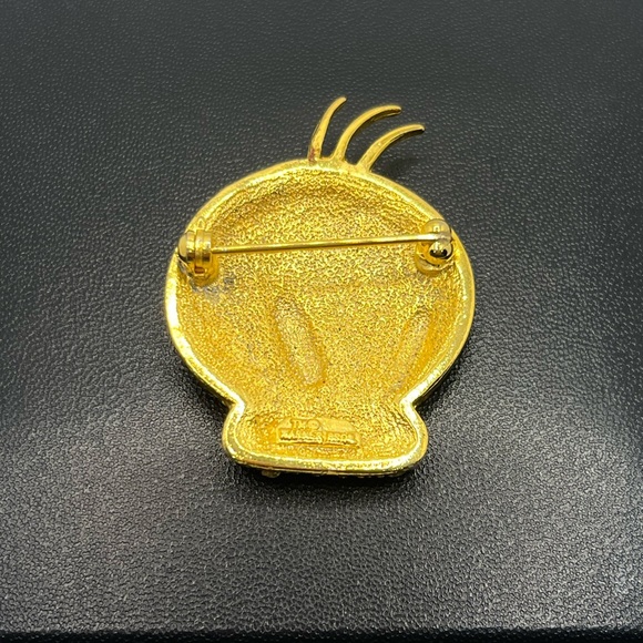 Warner Bros Tweety Bird Head Face Brooch Pin Rhinestones Gold Tone yellow - Picture 6 of 12